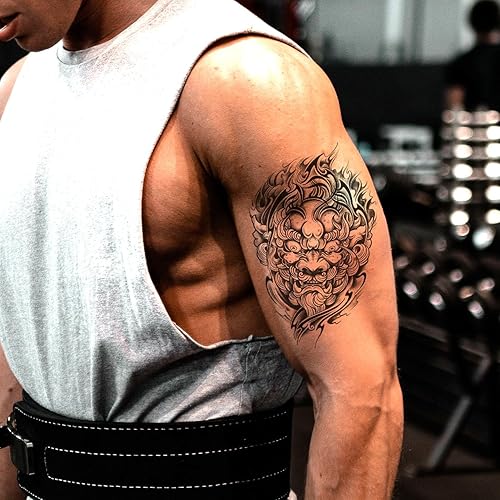 Miniatura 3 de 6 hojas brazo impermeable tatuajes temporales negro Prajna tigre dragón león loto reloj