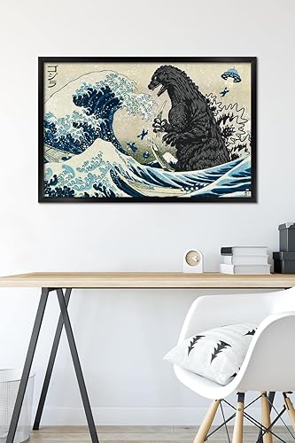 Miniatura 6 de Trends International Godzilla Great Wave - Póster de pared, 34 pulgadas de largo x 22.4 pulgadas, versión enmarcada en negro