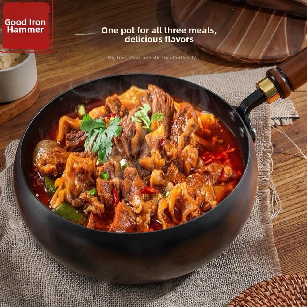 Poêle Wok Chinoise 24cm Fer Massif Revêtement Poêle Wok Chinoise(A)