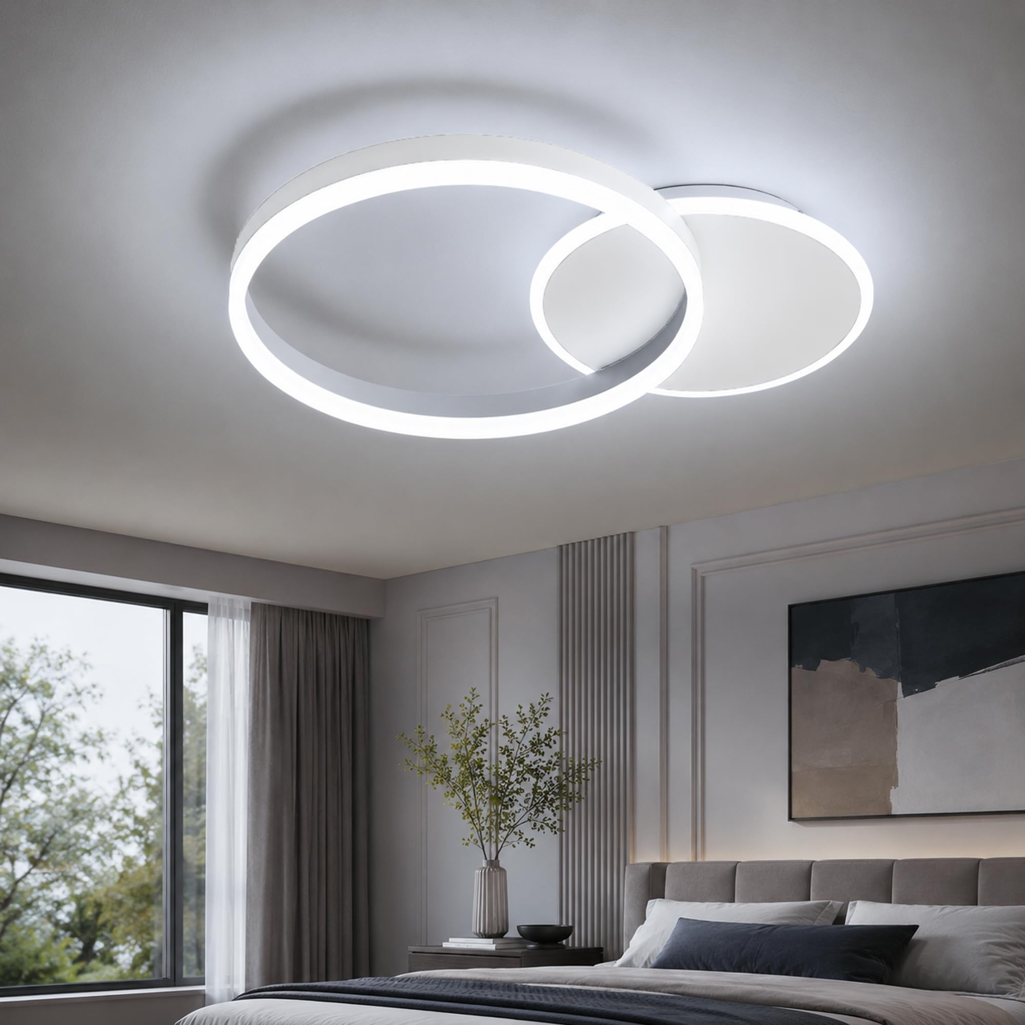 Plafoniera LED Soffitto 36W, Plafoniera LED Dimmerabile 3000K-6000K | lampadario camera da letto con Telecomando, lampadario soffitto moderno, Alluminio, Salone da Due Cerchi, luci soffitto