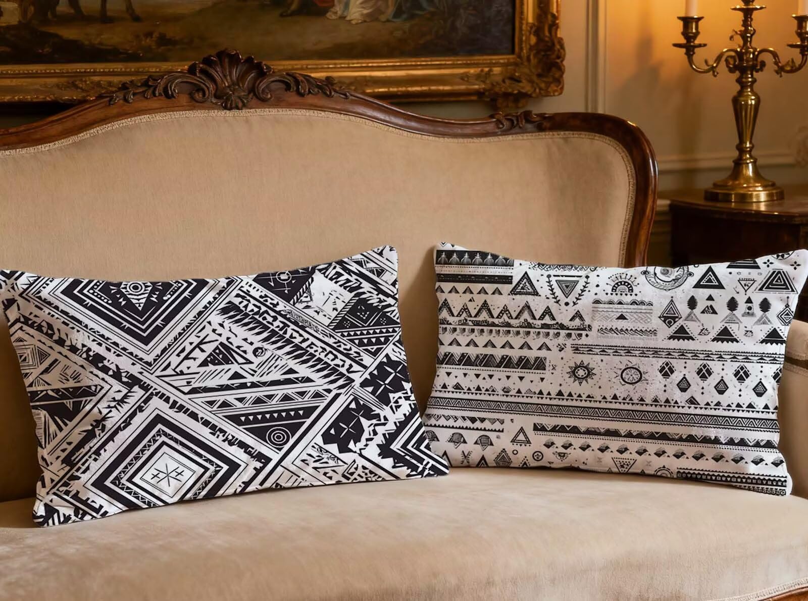 Lot de 2 velours coussin noir et blanc 60x80cm pour soulager le dos sur le canapé