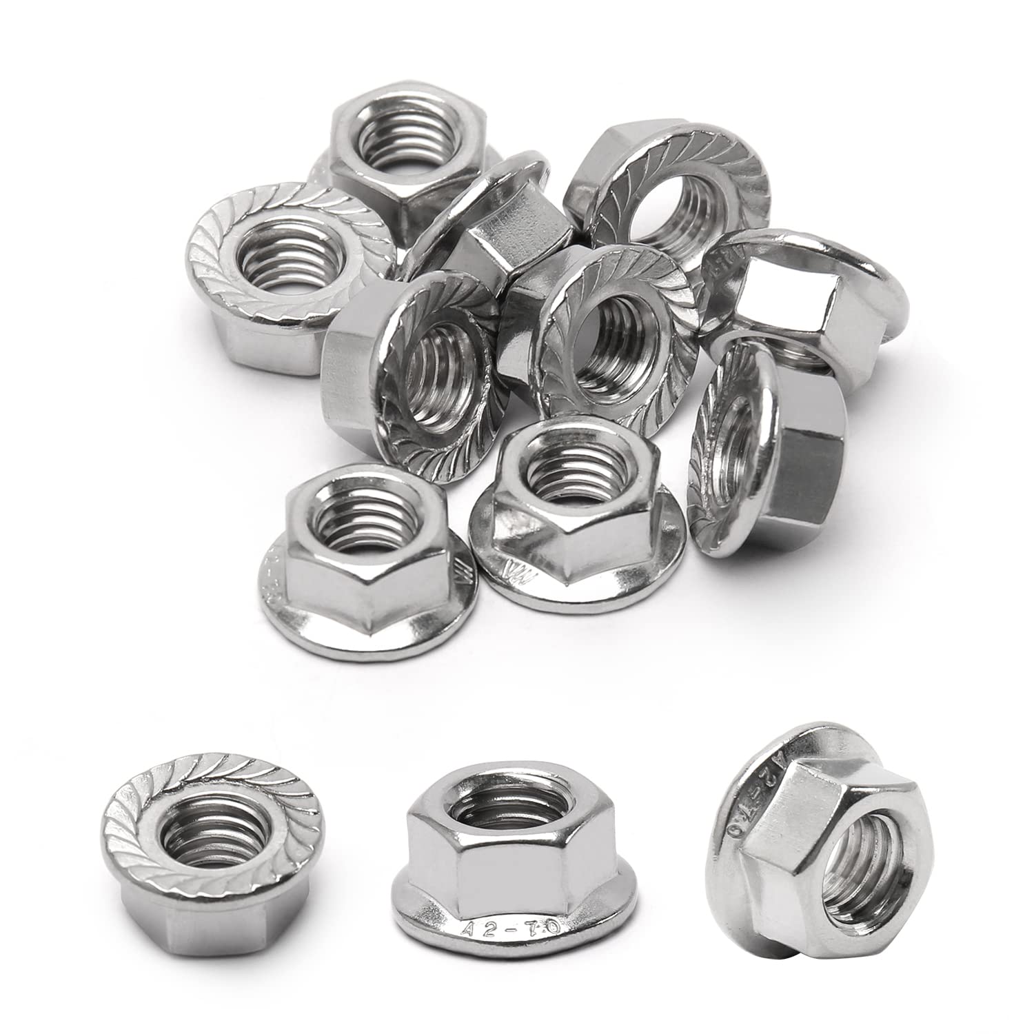 Mriuuod M10 Serrated Flange Hex Nuts, M10-1.5mm Hexagon Flange Nuts, 304 Stainless Steel, Metric, Heavy Duty Replacement Nut with Plastic Case, 16