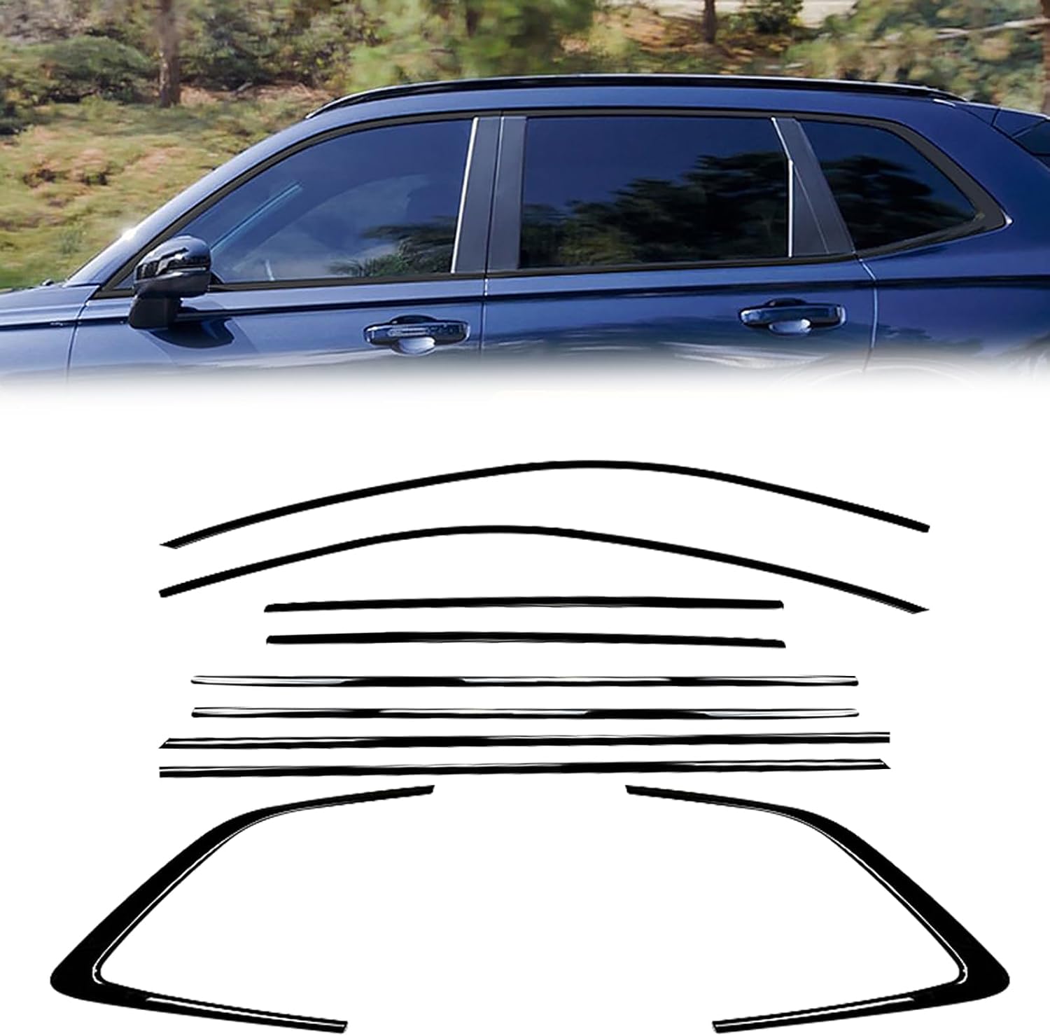 10PCS Window Molding Trim Strip Compatible with Honda CR-V CRV 2023 2024 2025 Door Window Frame Cover Trim (Glossy Black Stainless Steels)