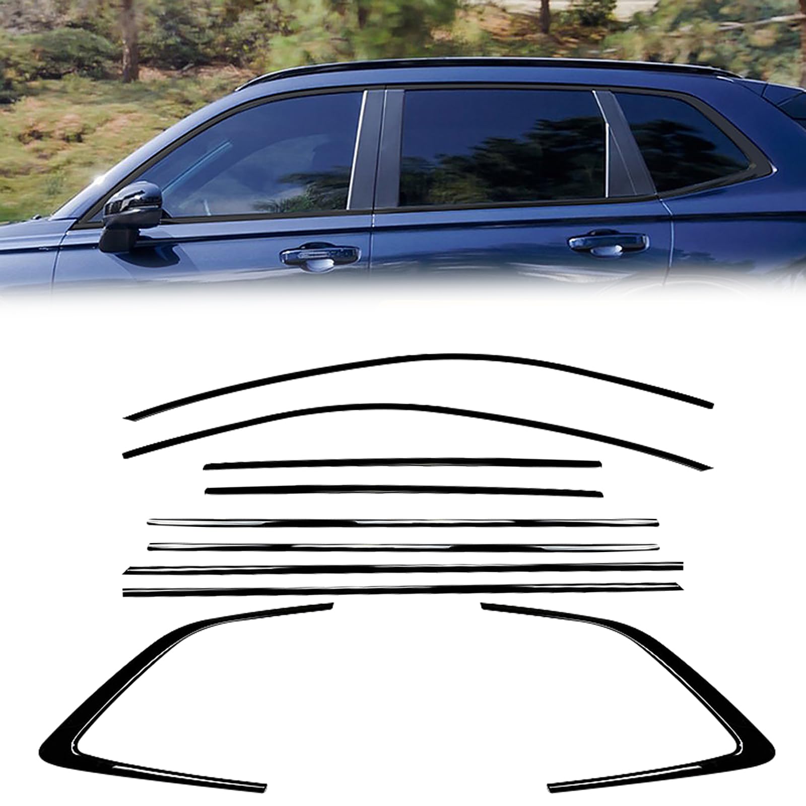 Photo 1 of 10PCS Window Molding Trim Strip Compatible with Honda CR-V CRV 2023 2024 2025 2026 Door Window Frame Cover Trim (Glossy Black Stainless Steels)