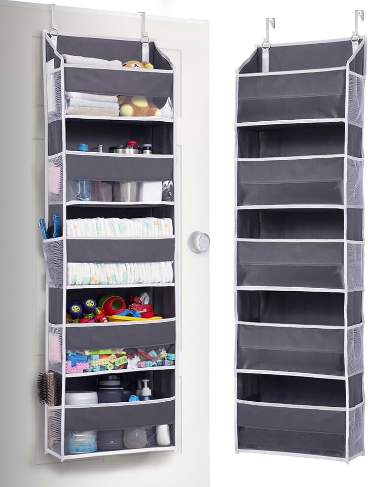 ULG 1 Pack Over Door Organizer with 5 Large and 10 Mesh Side Pockets, 44 lbs Weight Capacity Hanging Storage with Clear Window Kid