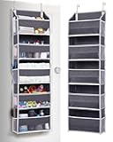ULG 1 Pack Over Door Organizer with 5 Large Pockets 10 Mesh Side Pockets, 44 lbs Weight Capacity Hanging Storage Organizer with Clear Window Kids Toys, Shoes, Diapers, Dark Grey, 5 Layers