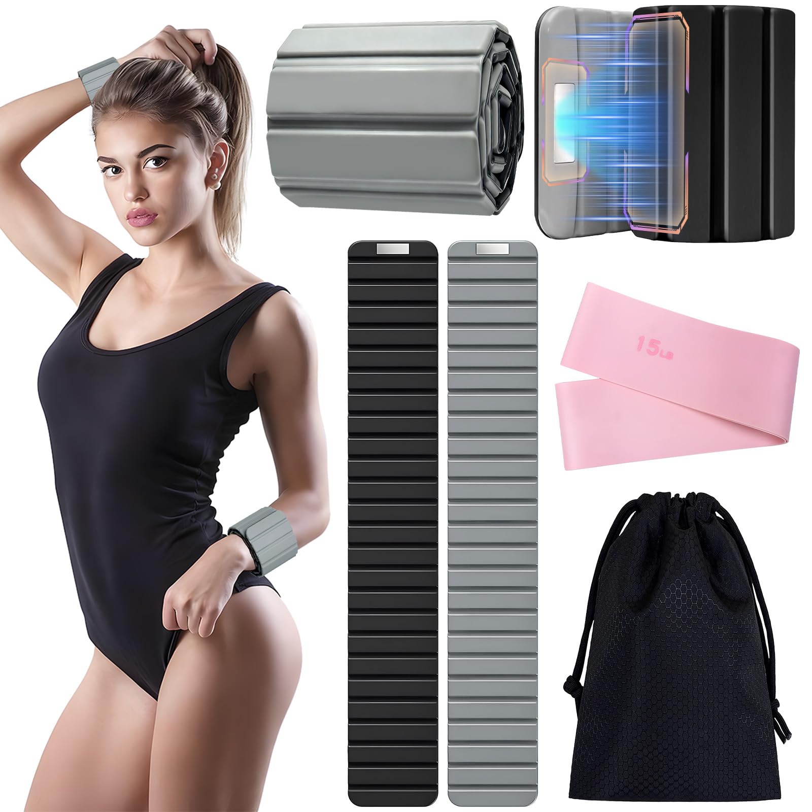 Magnetic Ankle Weights for Women & Men, Adjustable Silicone Wrist Weights Bracelet Set, Stackable Wrist and Ankle Weights 1 Pair 2 Lbs, Weighted