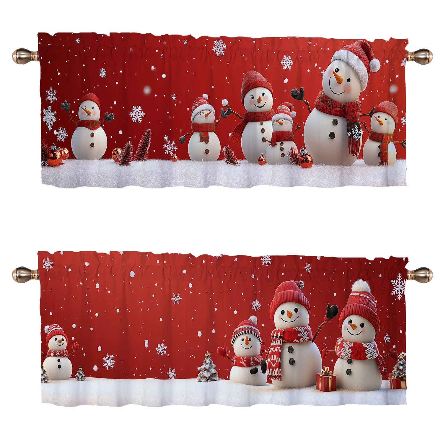 WUQIANQ Christmas Kitchen Curtains 2 Pack Cute Cartoon Snowman Xmas Red Decorative Decoration Window Valances Curtains Drapes for Kitchen Bedroom
