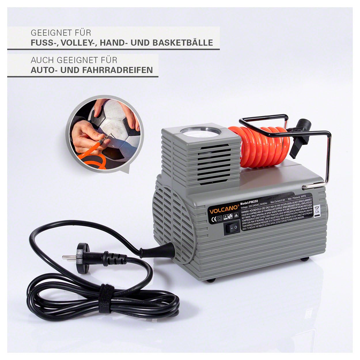 Sport-Tec Ballkompressor FTC-110 - Elektrische Pumpe für Bälle, zuverlässig & leistungsstark, ideal für Fußball, Volleyball und Basketball
