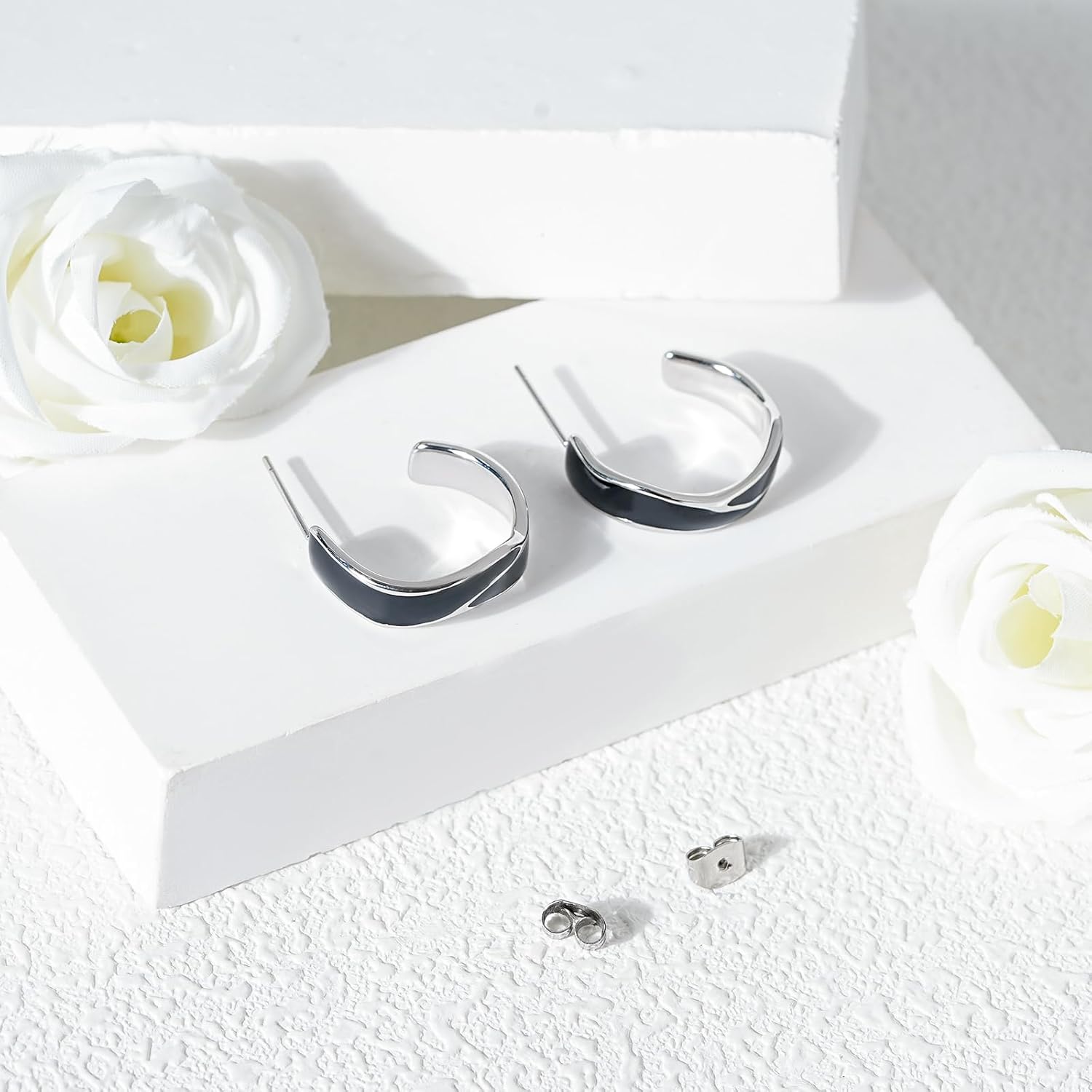 Two Tone Enamel Hoop Earrings for Women C-Shaped Earrings Colorful Enamel Jewelry Christmas Gift for Wife Girlfriend - Image 5