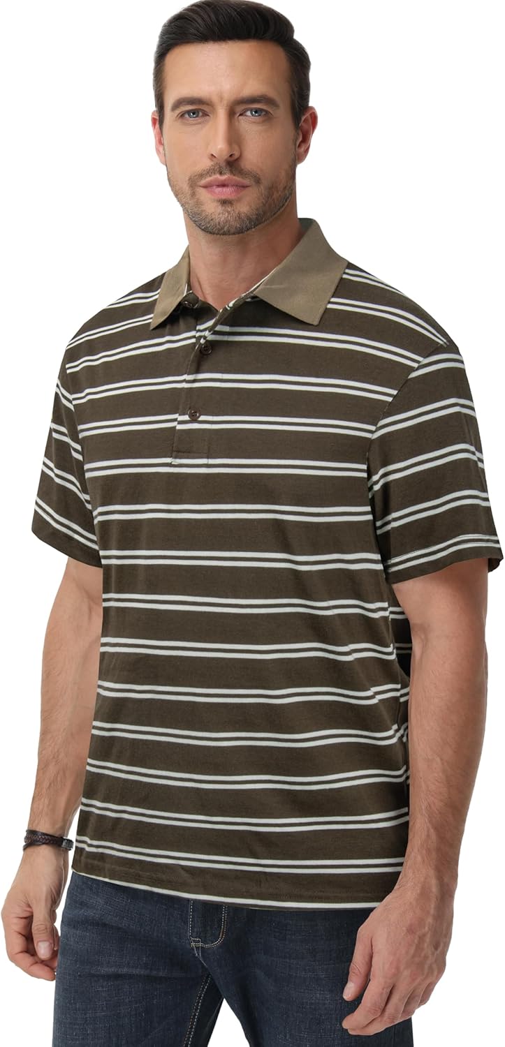 TAPULCO Mens Classic Fit Striped Polo Shirts Long&Short Sleeve Casual Collared Sports Daily T-Shirts for Everyday Wear