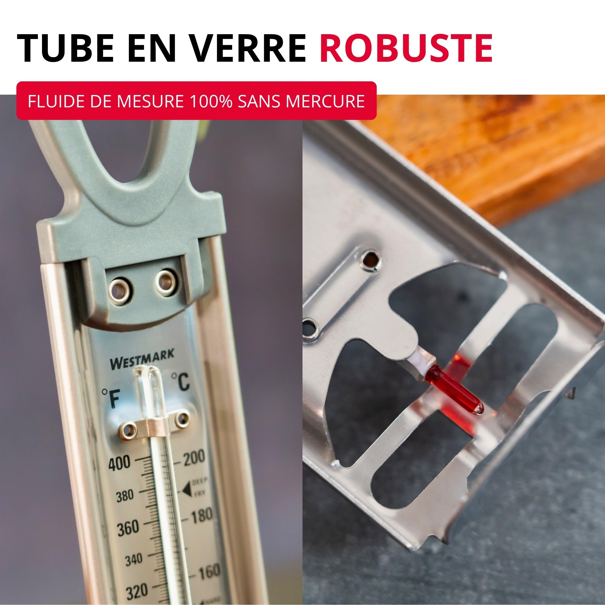 Westmark Thermomètre à Sucre Inox, 1 Pièce, Aide Confitures Fruits, Cadre Acier Inoxydable Pince Ajustable, Tube Verre Robuste