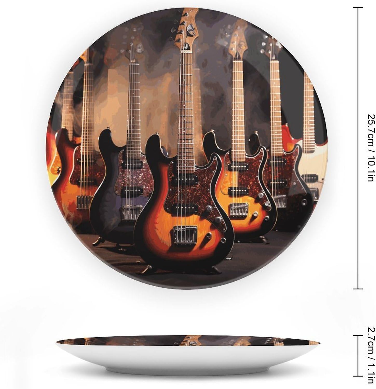 Cool Electric Guitar Ceramic Plate 10inch Decorative Bone China Wall Hanging Ornament Plates Bohemian Style Dinner Plate with Display Stand Cabinet Display Plates for Home Art Decor