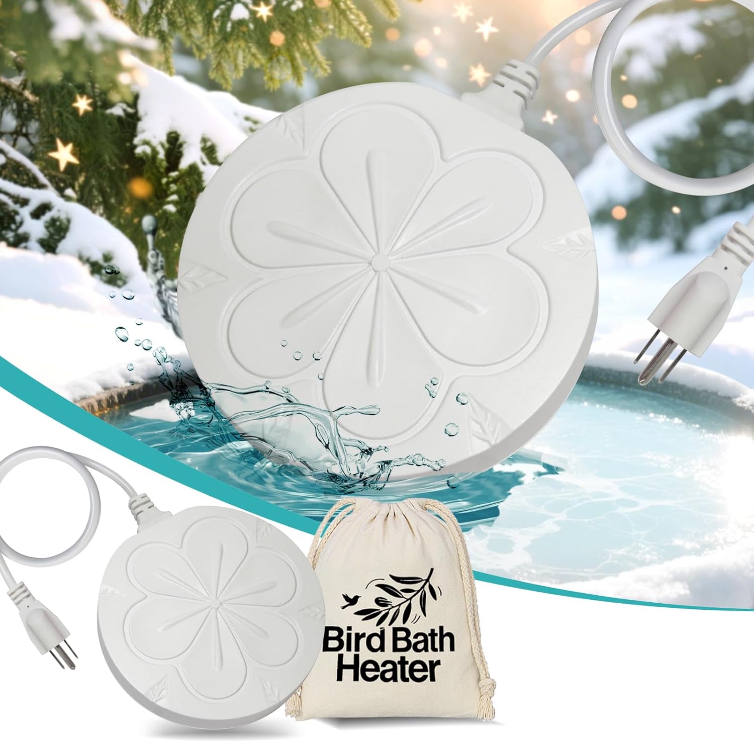 110W Bird Bath Heater for Outdoors in Winter, Submergible Cast Aluminum Chicken Water Heater with Thermostatically Controlled Bird Bath Deicer Pond Deicer for Livestock