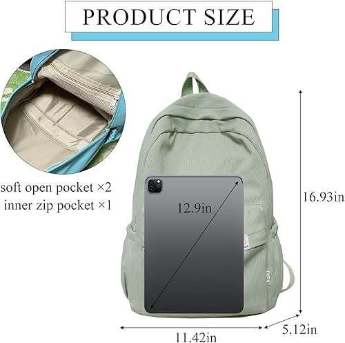 Miniatura 3 de Linda mochila estética, mochilas simples de color sólido Y2K mochila kawaii mochila de viaje para portátil, Verde, Moderno