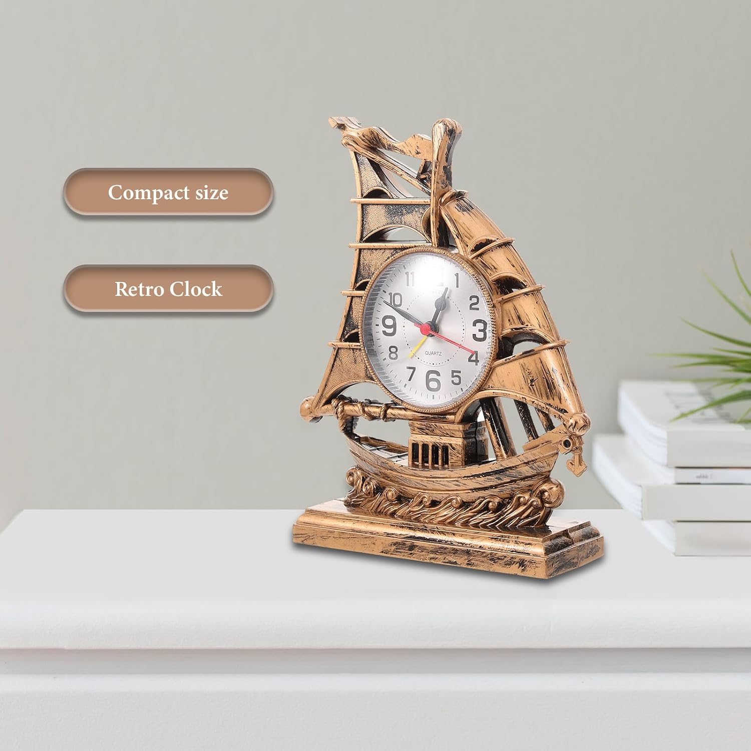 VOSAREA Sailboat Pattern Decorative Desk Clock for Desktop Retro Novelty image 4