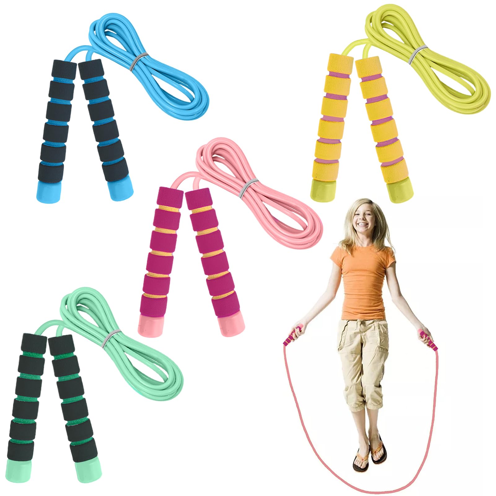 Kids Skipping Rope,4PCS Adjustable Skipping Rope for Kids, Children, Students and Adults, Fitness Jump Rope for Outdoor, Party Favor, Exercise Activity