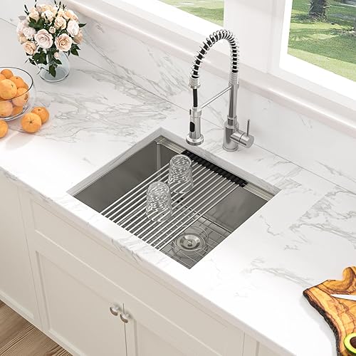 Miniatura 8 de Sarlai Fregadero de cocina de montaje inferior 21 x 19 pulgadas, repisa de fregadero de barra de montaje inferior, estación de trabajo, cuenco