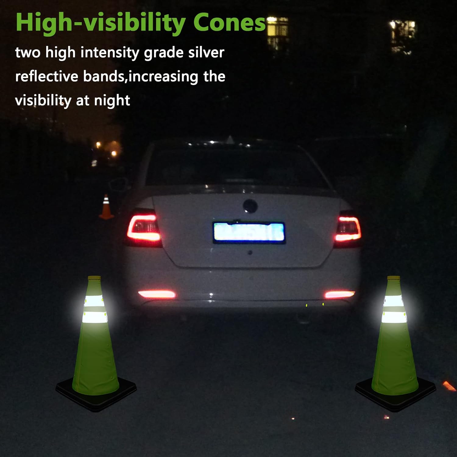 18 inch Collapsible Traffic Cones, 2 Pack Parking Cones| Safety Cones| Road Cones, Green Cones with Reflective Collars, Pop up Construction Cones for Parking Lot & Driving Practice: Industrial & Scientific