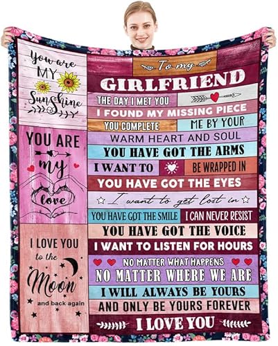 to My Girlfriend Blanket Girlfriend Gifts I Love You Blessing Sweet Sayings QuoteThrow Blankets Birthday Gifts for Her Anniversary Present Soft Blankets for Bed Sofa and Couch (Purple, 80"x60")