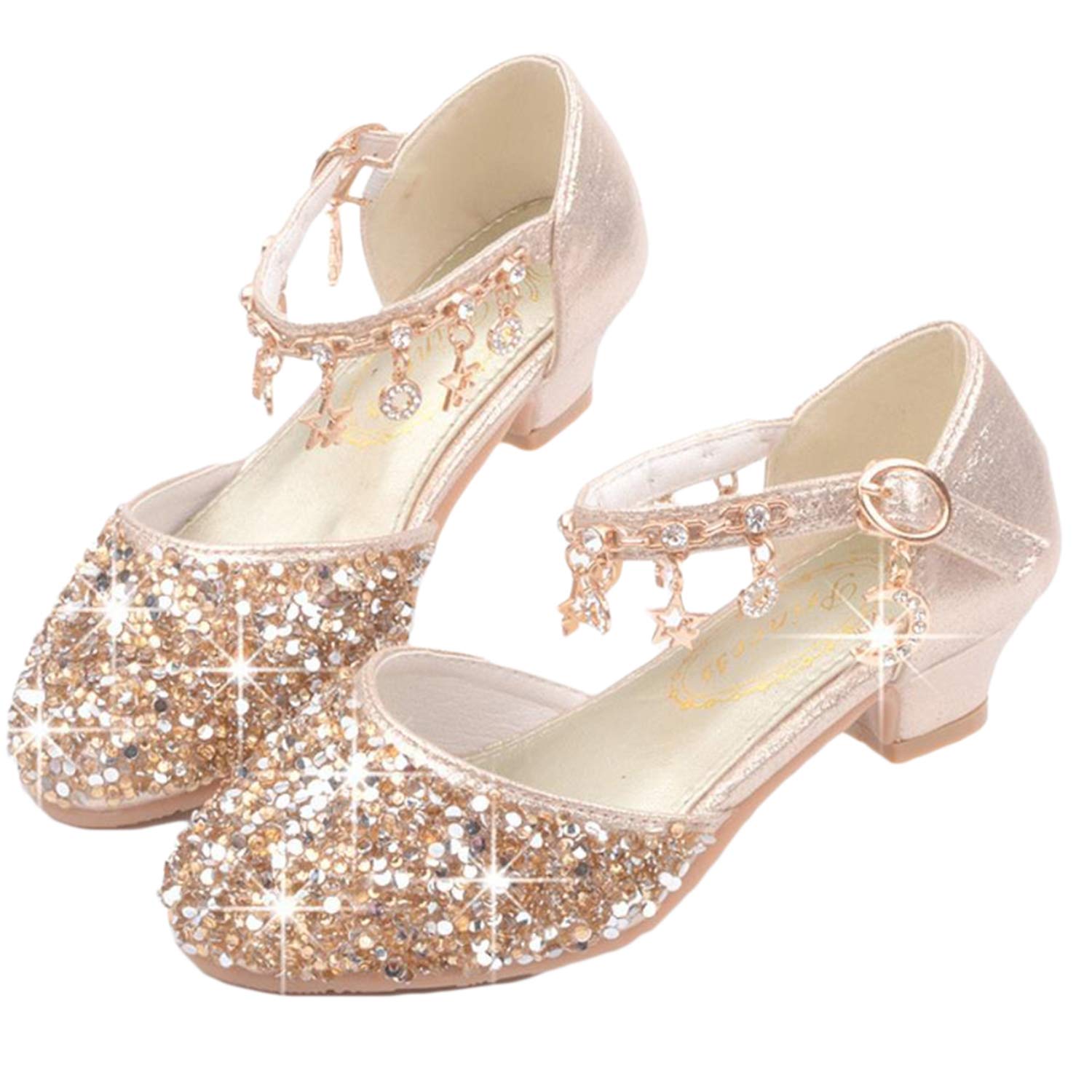 Scarpe con Tacco Ragazza Ballerine Bambina Cerimonia Festa Lustrino Nozze Scarpe da Principessa Eleganti Danza Latina Bambini Tacco Sandali EU26-38