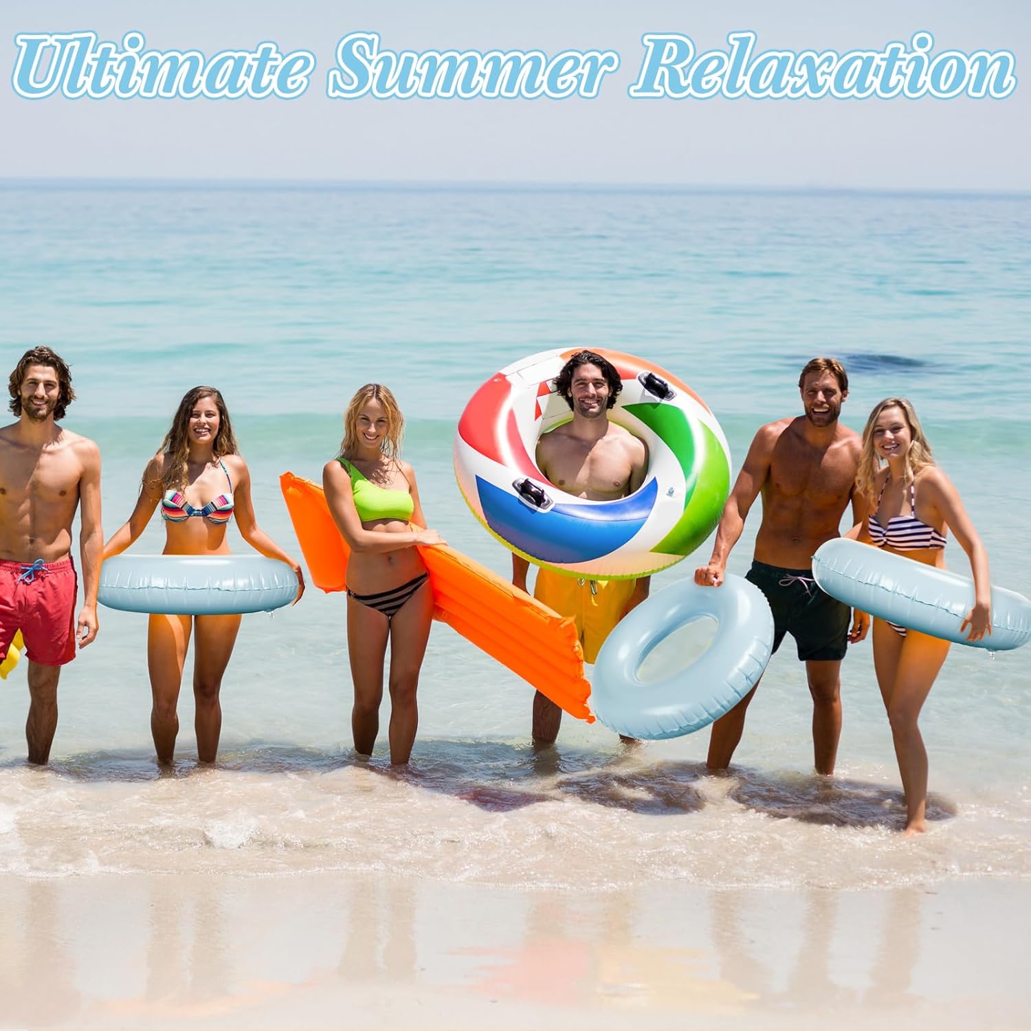 ShinyRelief 6 Pcs Inflatable Pool Floats 28 Inch Swim Tube Bulk for Adult Pastel Swimming Ring Pool Floaties for Beach Summer Lake Beach Hawaiian Vacation Party Decoration