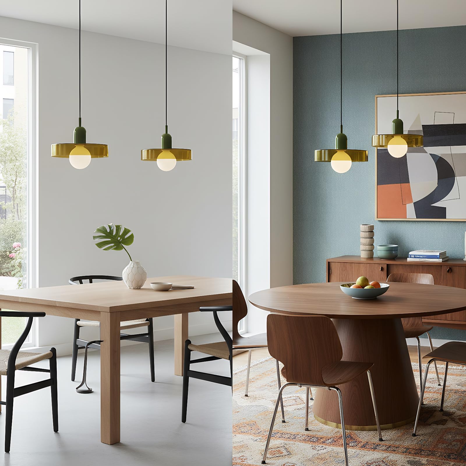 Pendelleuchte Esstisch, E27 Hängelampe aus Glas in Grün ⌀25cm, Pendellampe für Küchen Esszimmer Wohnzimmer & Schlafzimmer, Hängende Deckenlampe, Mid-Century Modern Stil
