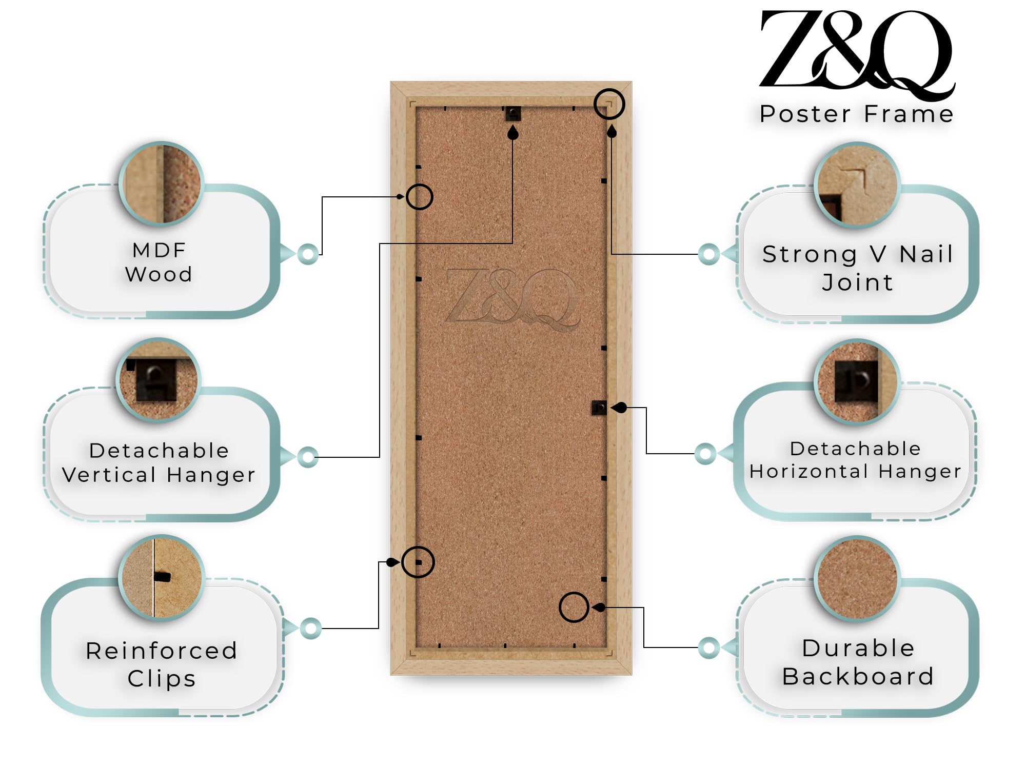 Z&Q Pack Of 2 MDF Poster Frame A2 (41.90 X 59.40 CM) 23x16 Inch For Modern Pop Art, Digital Prints & Wall Art, Stylish MDF Finish, Secure Hanging For
