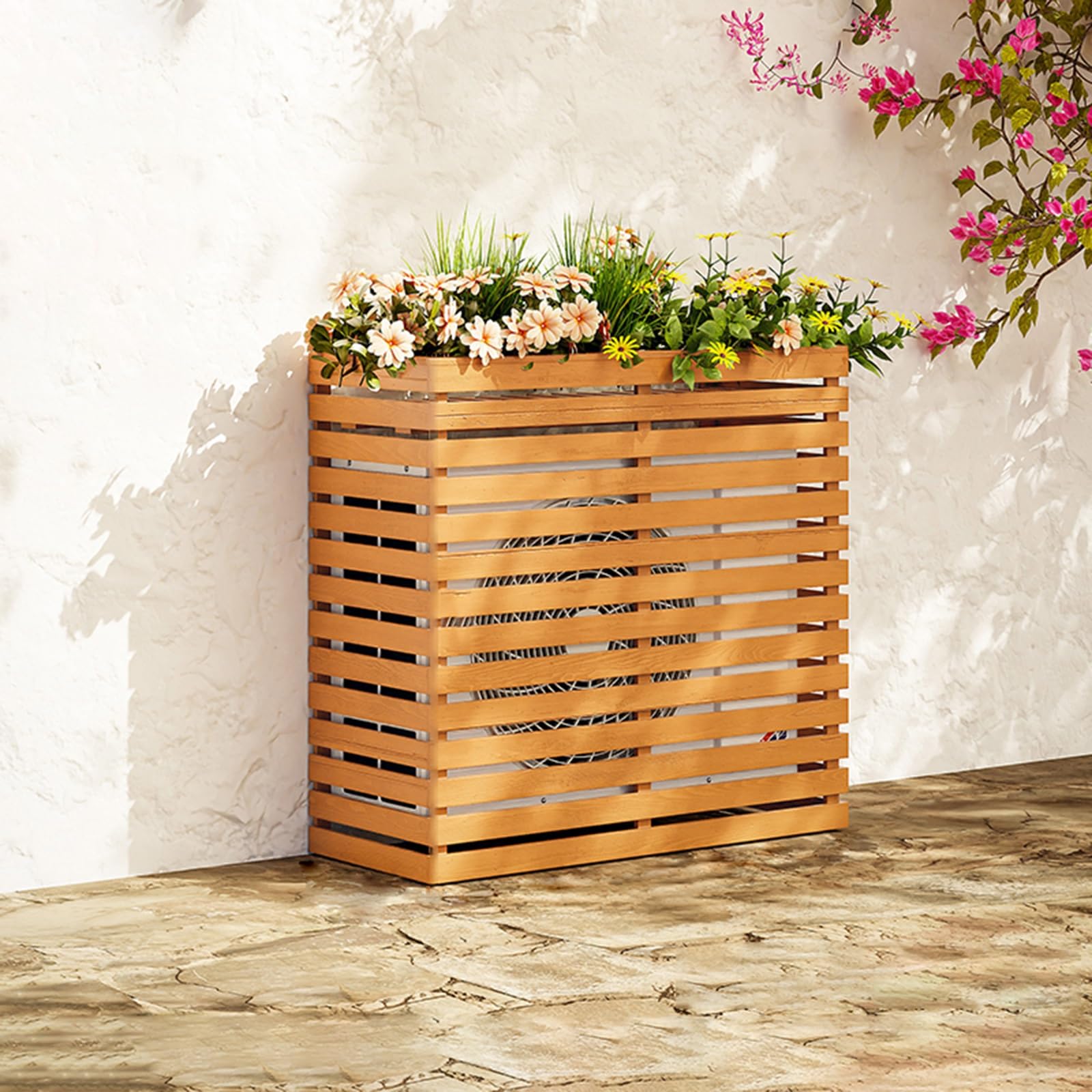 Cache-radiateur extérieur en bois pour masquer une poubelle ou un moteur