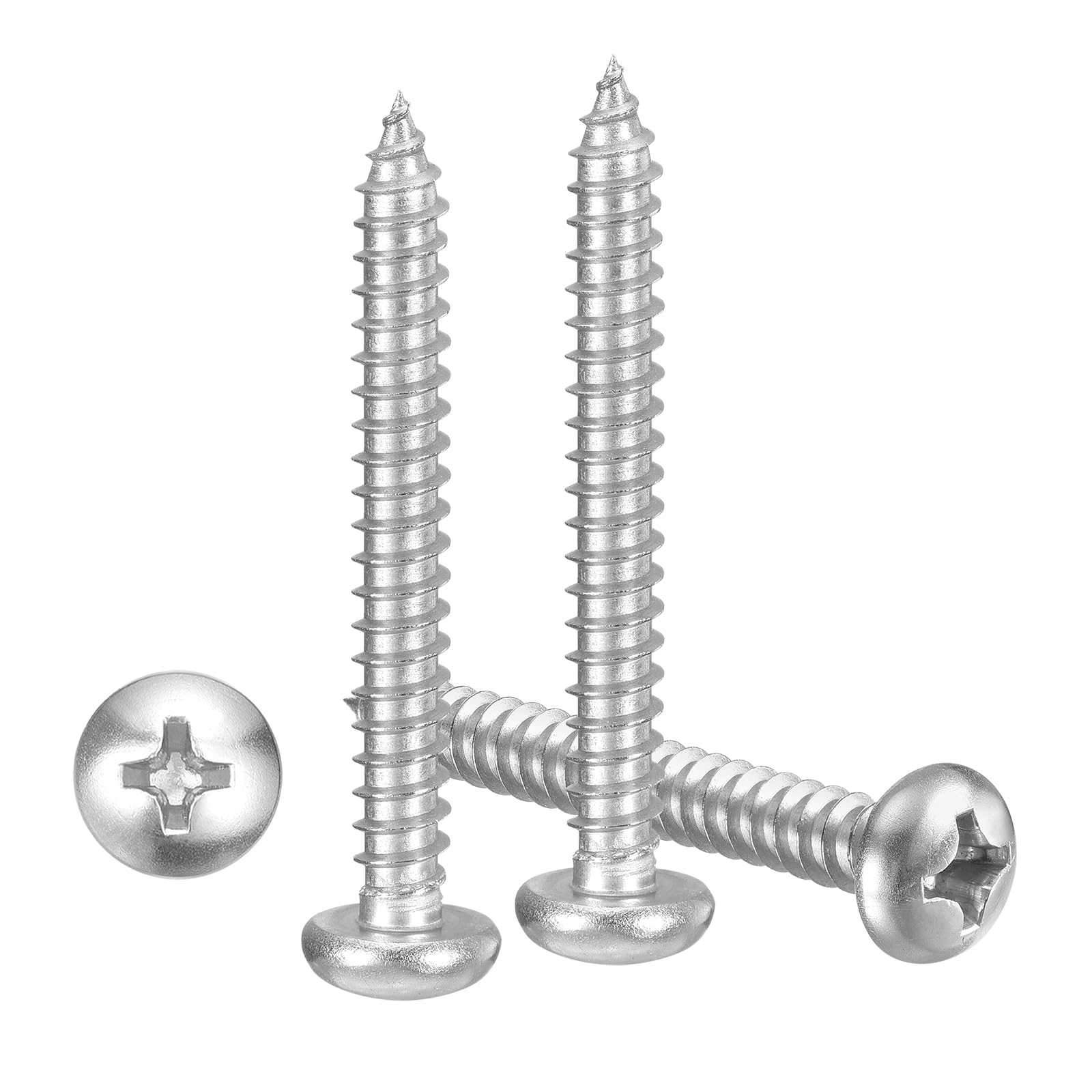 METALLIXITY Phillips Pan Head Self Tapping Screws(#12x1-3/4") 25Pcs, 304 Stainless Steel Self Drilling Screw for Metal Wood Plastic, for Cabinet Wall Shutter Plate Rock Furniture, Silver Tone — image 1