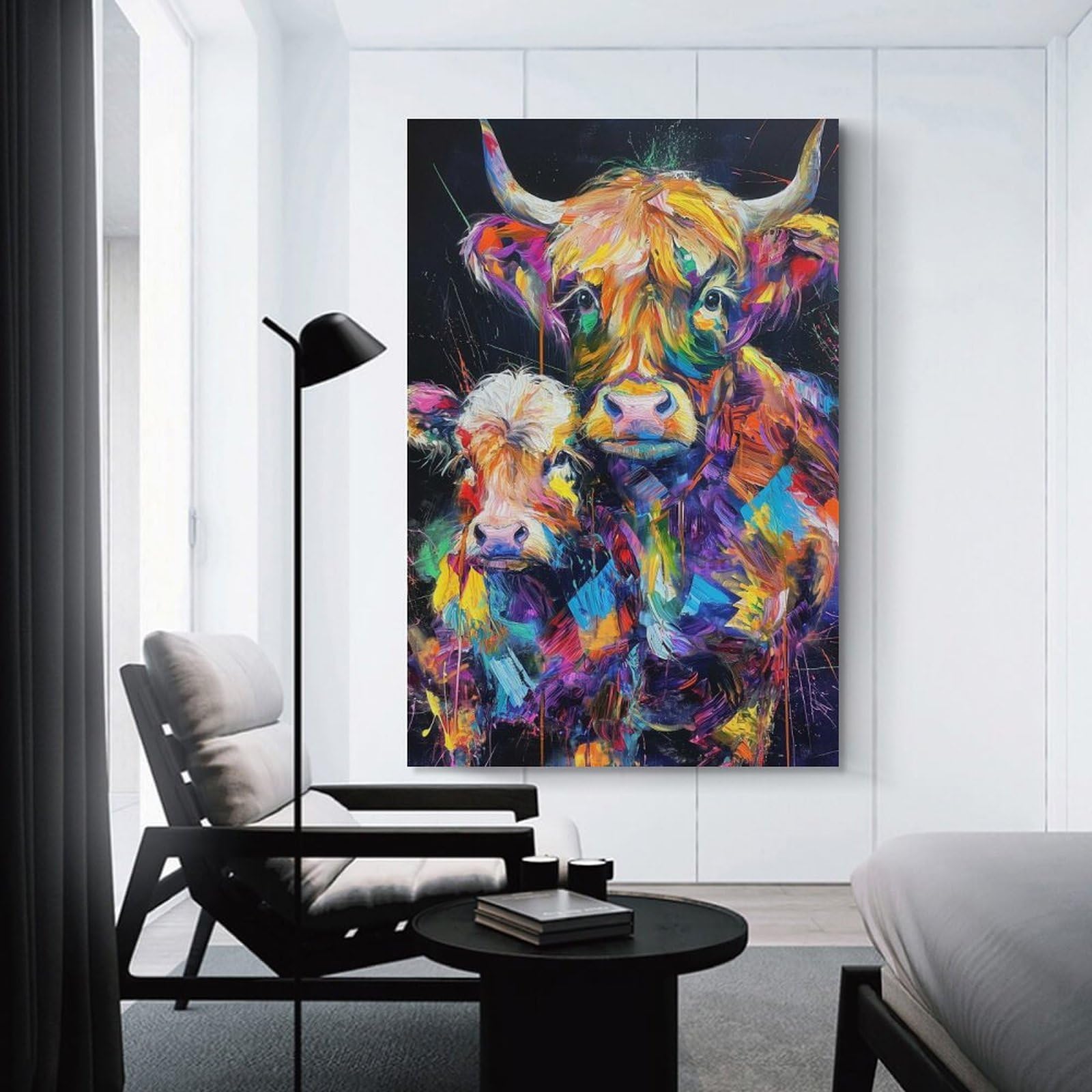 Junmoney Unframe-Style-10-1 Colorful Highland Cows Wall Picture Print, 20X30inch(50X75cm), For New Homes, Bedrooms Or Workspaces, Thoughtful Wall Decor For Art Lovers