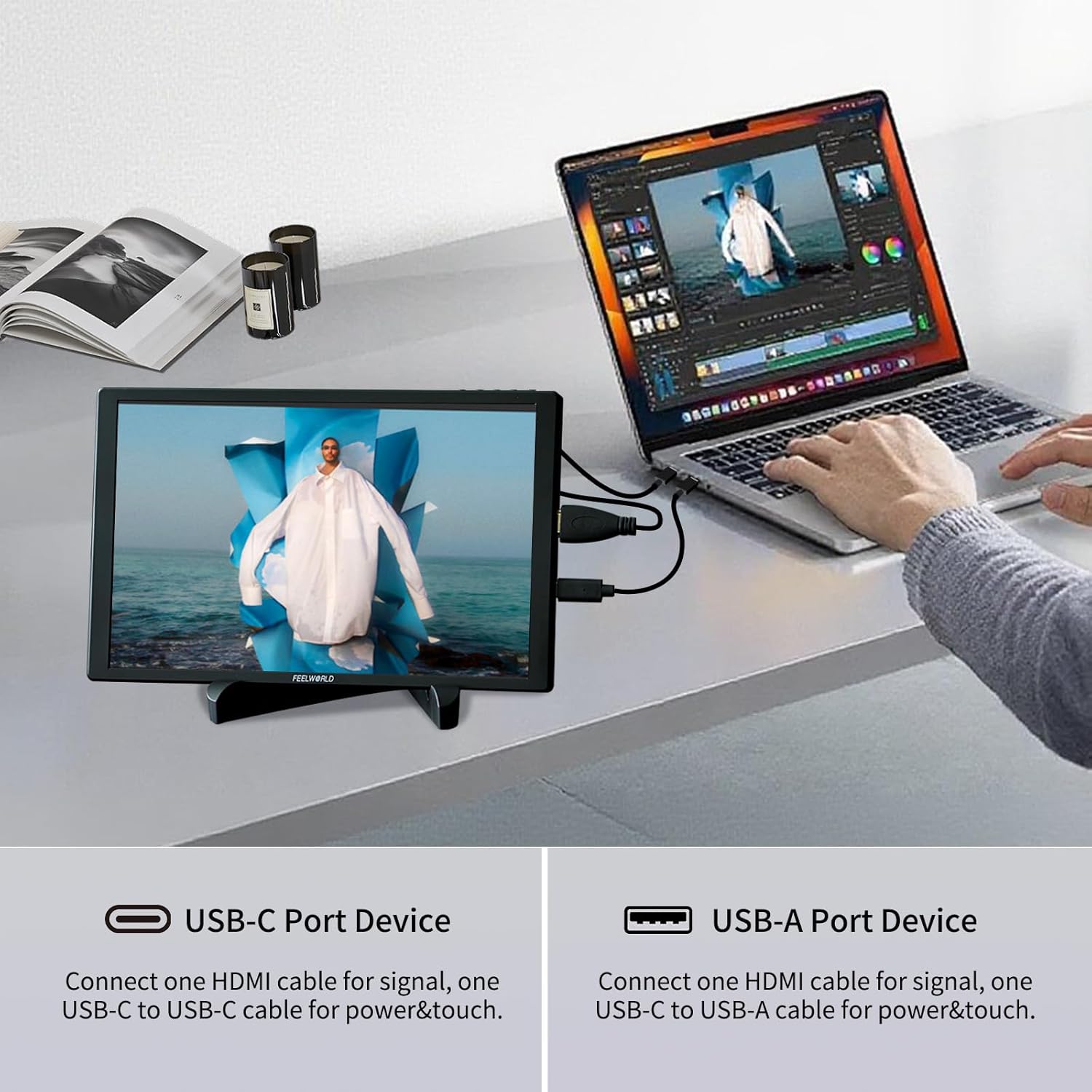 FEELWORLD D10 10 inch Portbale Monitor, 1920X1200 FHD 60Hz IPS Touch Screen, 350nits Brightness, USB C HDMI Small Laptop Mini Display with Bracket & Speakers for Laptop,PC,PS4/5,Switch,Mac,Xbox