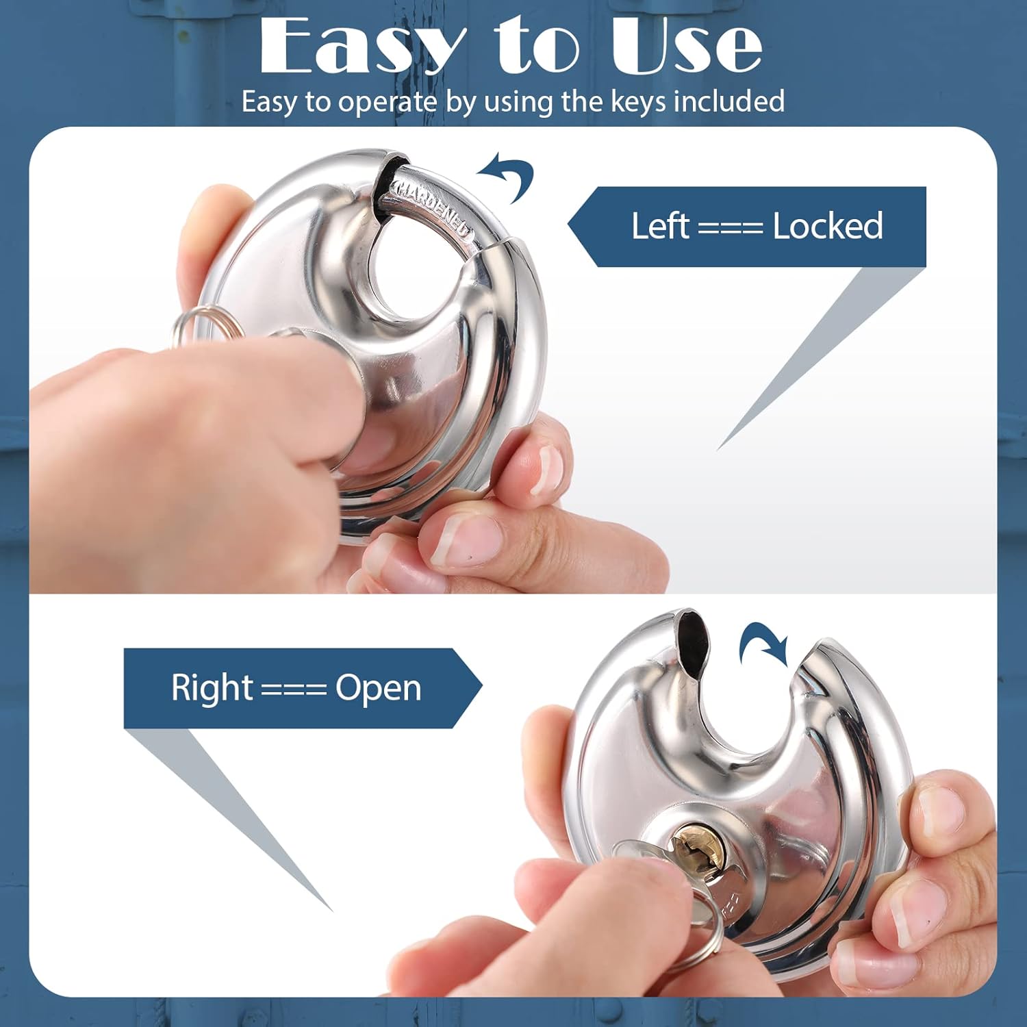 Moxweyeni Padlocks Alike Keyed, Stainless Steel Pad Locks with Same Key Disc 2-3/4 Inch Wide 3/8 Inch Diameter Shackle, Disc for Outdoor Use, Storage Unit, Sheds, Garages and Fence