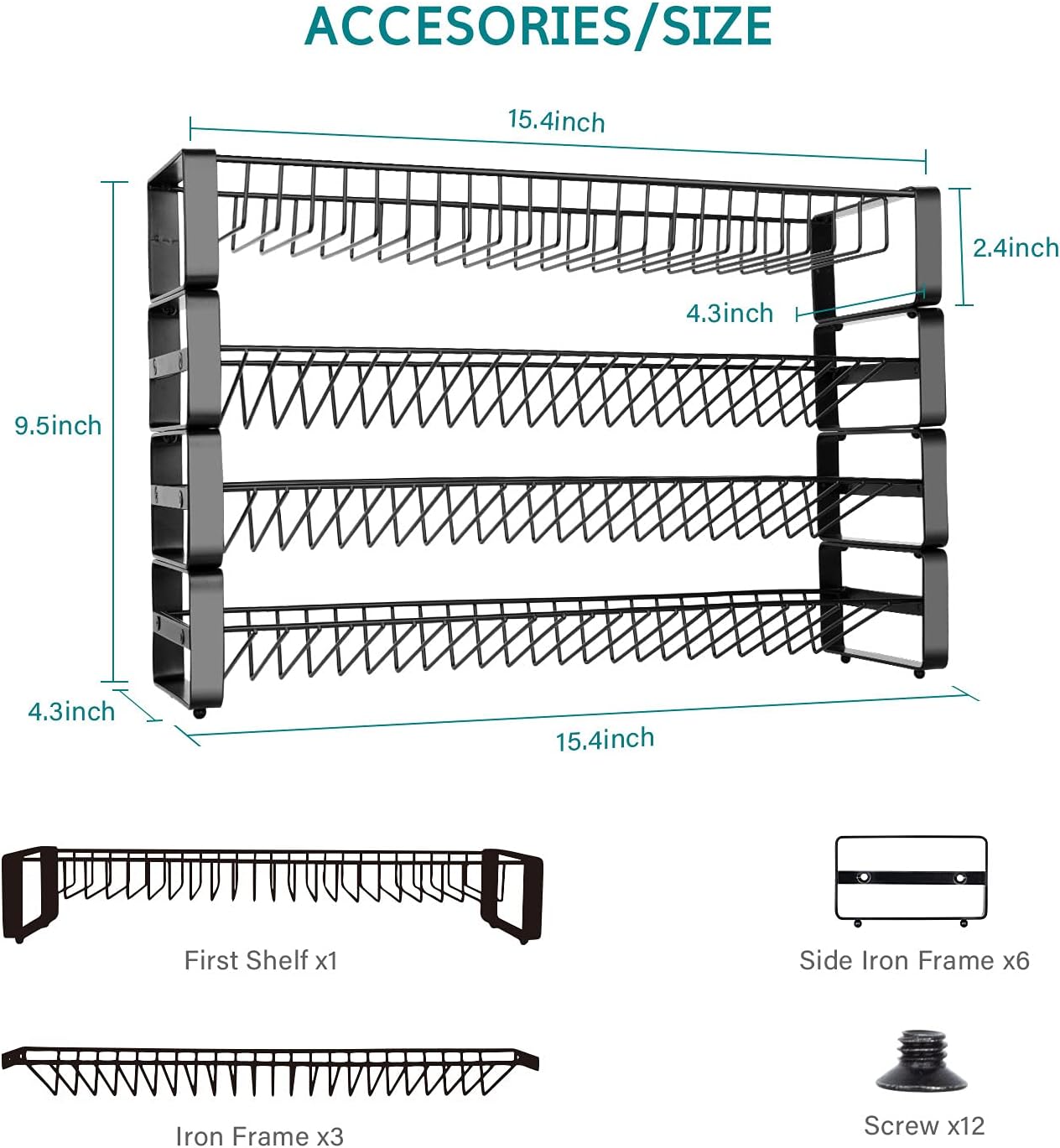 Spice Rack Organizer for Cabinet, 4 Tier Stackable Seasoning Rack Organizer, Detachable Countertop Spice Rack, Freestanding Spice Jar Organizer, Black Frosted Iron Kitchen Counter Shelf : Home & Kitchen
