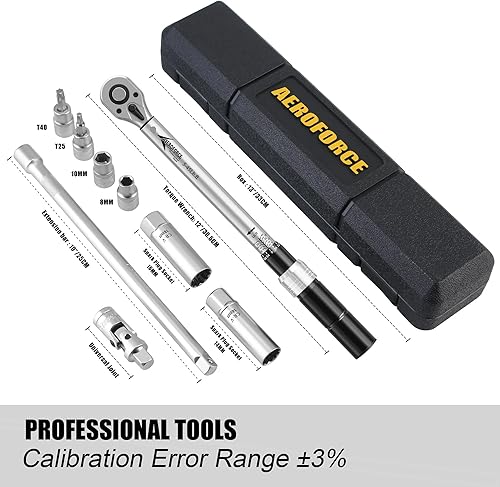 Miniatura 9 de AEROFORCE - Juego de 37 llaves dinamométricas de 14 pulgadas (4-20 libras5.4-27.2 Nm), llave dinamométrica reversible de doble dirección de 14