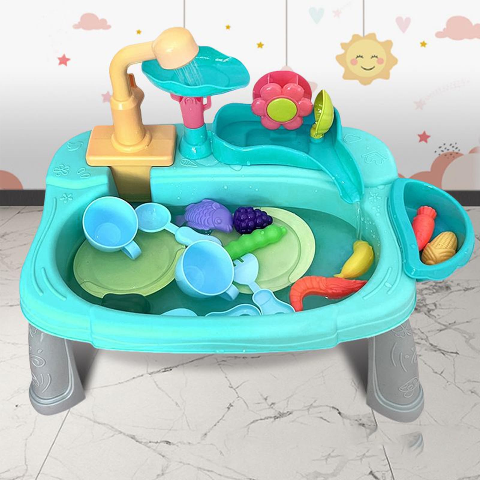 Fregadero de Juego con Agua Corriente,Juego de Imitación Lavavajillas para | de Imitación Lavavajillas para 3 Años y Más