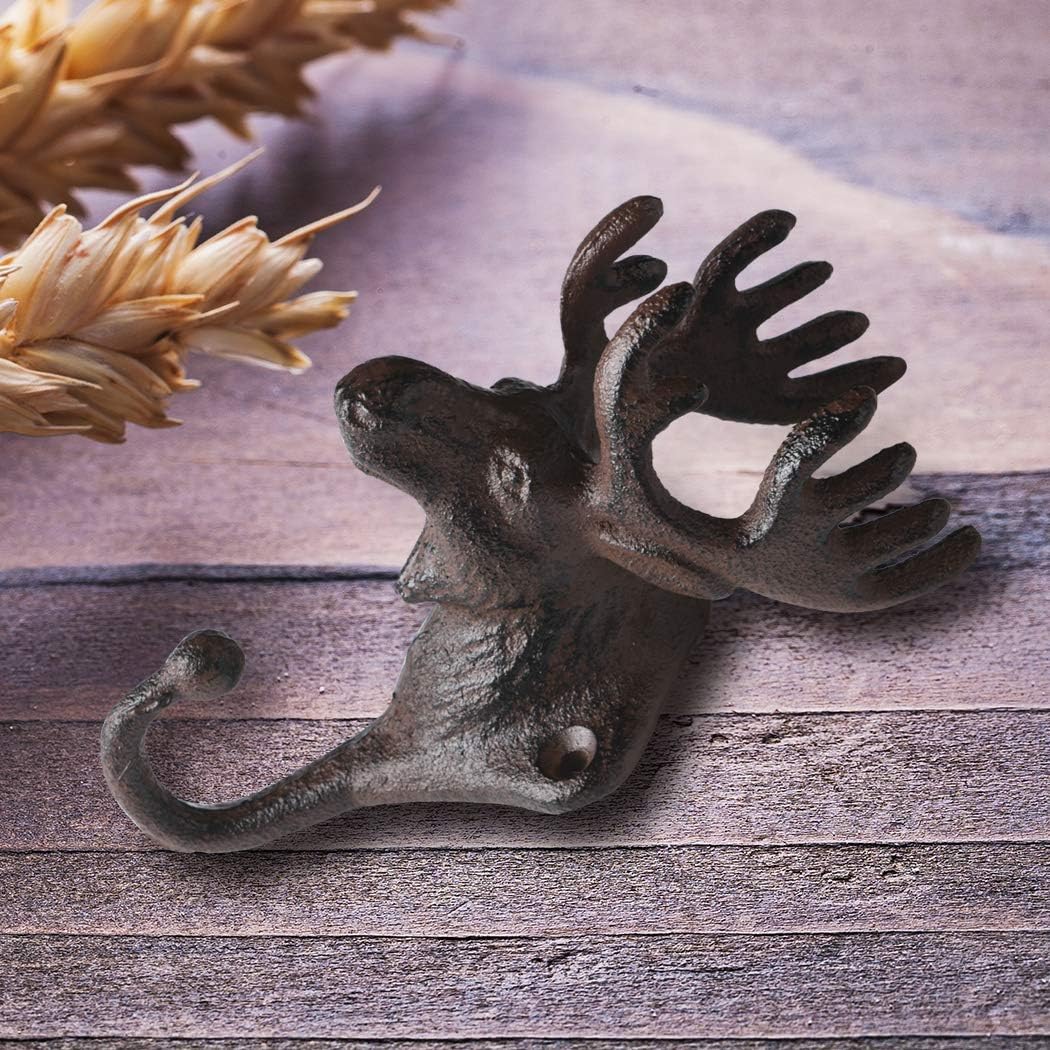 BRASSTAR Vintage 3PCS Cast Iron Deer Head Antlers Wall Hooks/Hanger - Living Room Bathroom Room Kitchen Wall Decoration Coat Hooks Rustic PTZY226-03