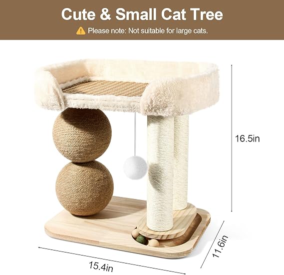 Small Cat Tree for Indoor Cats, Cat Tree Tower with Sisal Cat Scratcher, 5 in 1 Cat Tower with Playful Toy Ball, Cat Scratching Post with Bed for Kitten and Cats