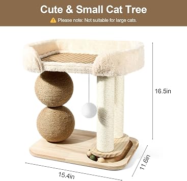 Small Cat Tree for Indoor Cats, Cat Tree Tower with Sisal Cat Scratcher, 5 in 1 Cat Tower with Playful Toy Ball, Cat Scratching Post with Bed for Kitten and Cats