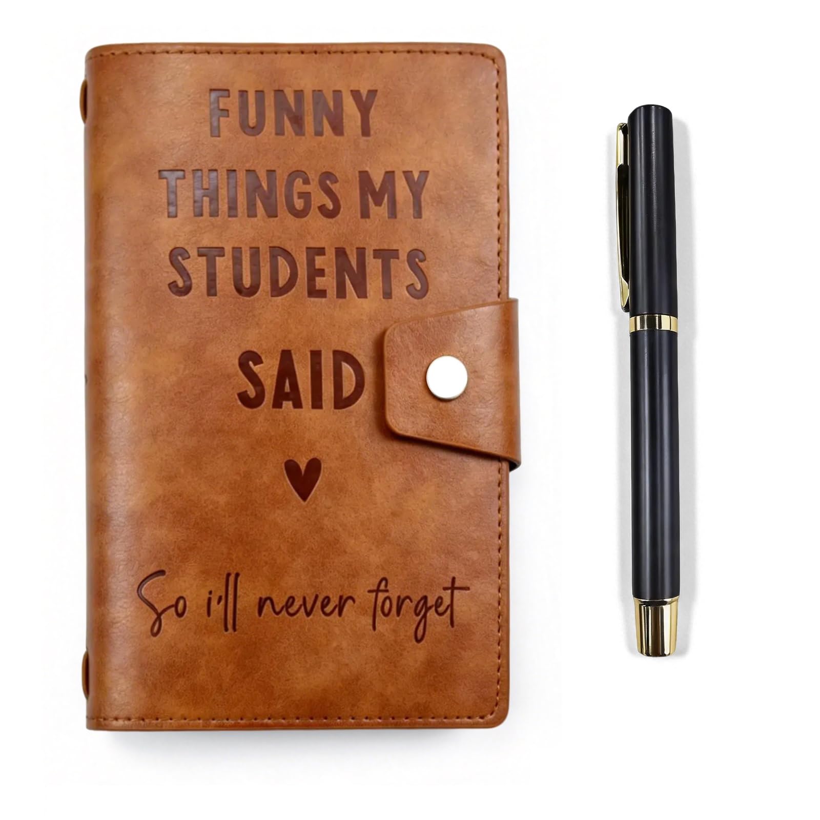 Thank You Teacher Gifts For Women Men, Funny Things My Students Said Leather Notebook & With Pen, Gifts For Teachers, Engraved Refillable Journal, for Nursery, Teaching Assistant, Teacher Gift