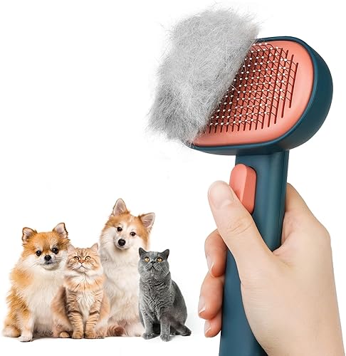 Aumuca Self-Cleaning Shedding Brush for Dogs & Cats, Gentle Deshedding Tool for Long & Short Hair Pets, Easy Hair Removal Grooming Brush
