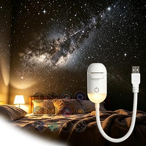 Galaxy Projector Night Light - 2 in 1 Star Projector with 12 Sliding Projection Films, 360° rotatable USB Galaxy Night Light Projector for Party/Bedroom/Car/Study Room