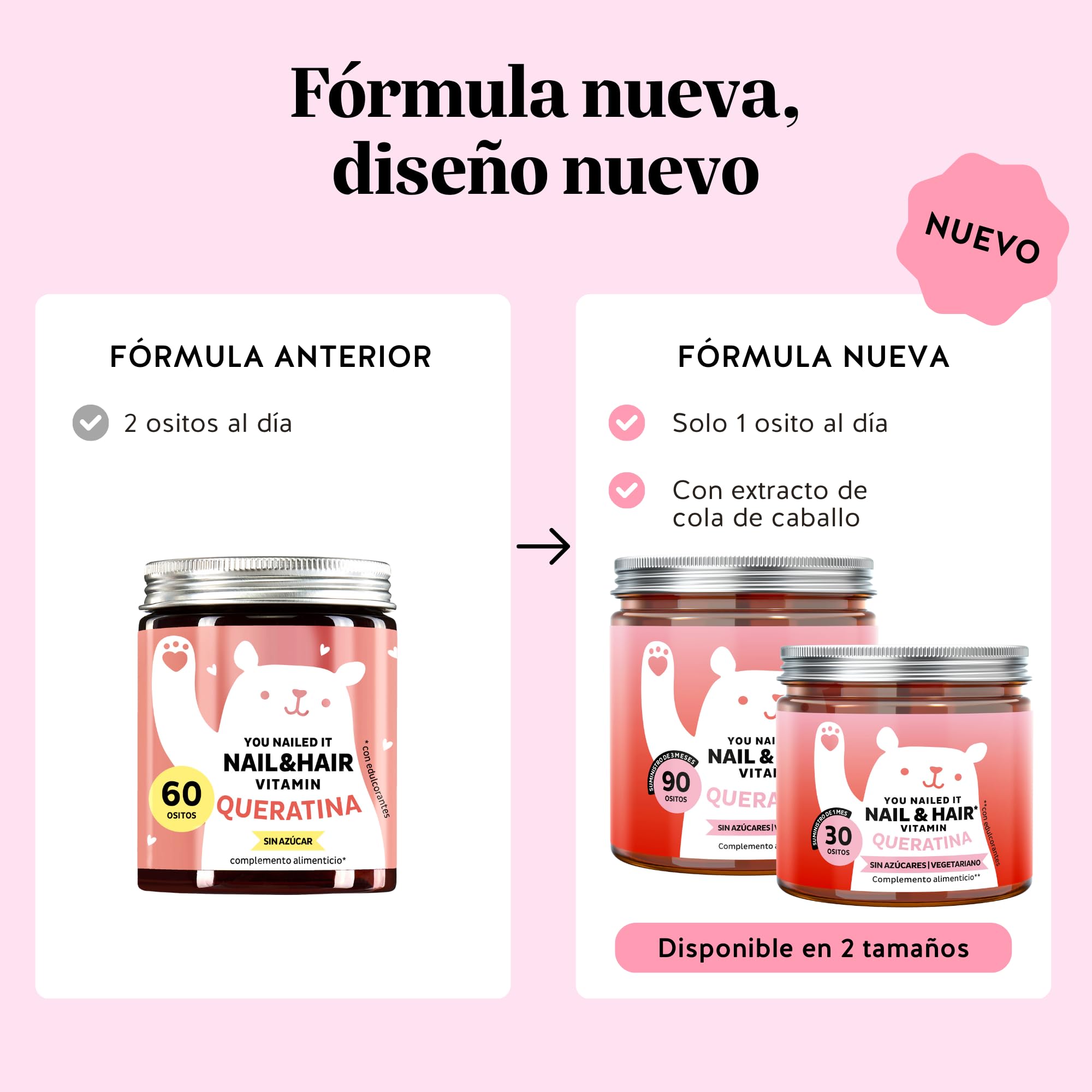 You Nailed It Nail & Hair Vitamin – Gominolas con 30 mg de queratina – con vitaminas C, E, biotina, zinc, selenio y cobre – 90 unidades (para 3 meses) – Sin azúcar, vegetarianas – Bears with Benefits