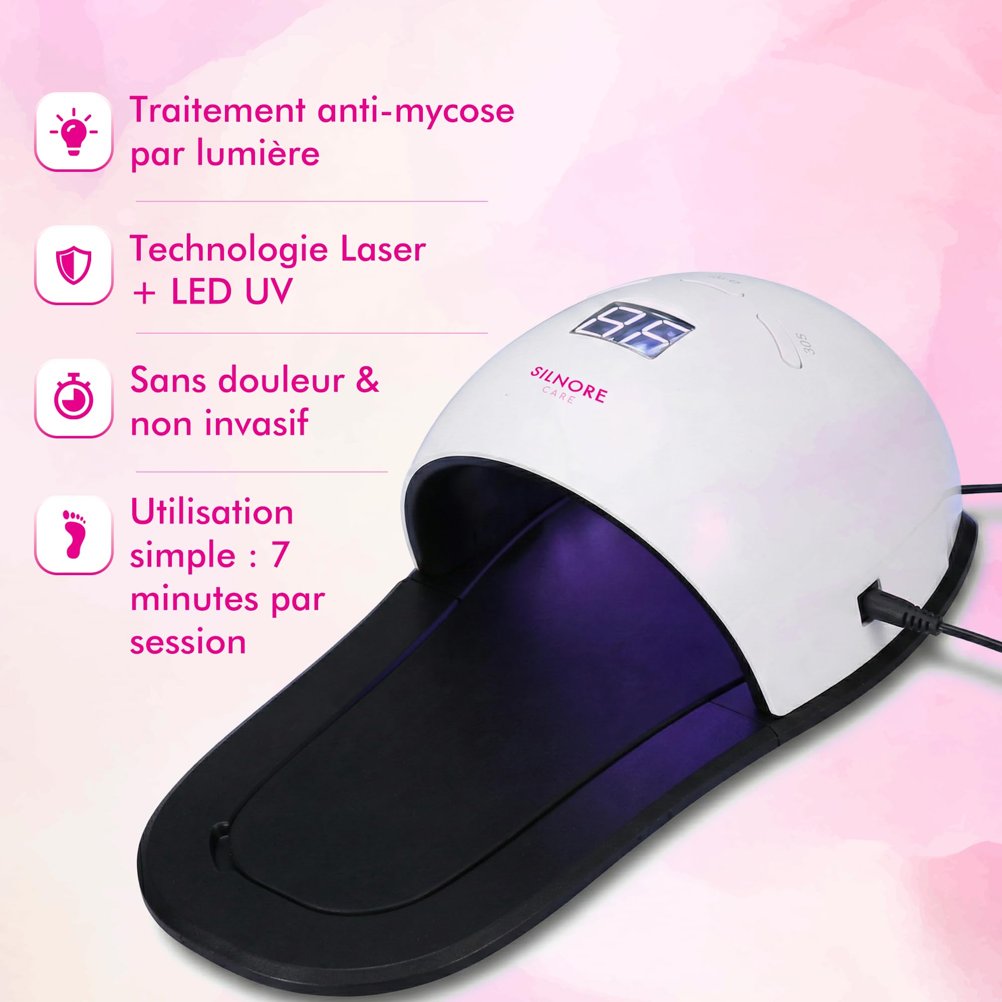 CARE | Traitement Mycose Ongle Pied Puissant, Lampe Laser Mycose Ongles Pied – Thérapie Lumière Rouge/UV Infrarouge, Appareil 2-en-1 LED/UV + Limes à Ongles & inclus