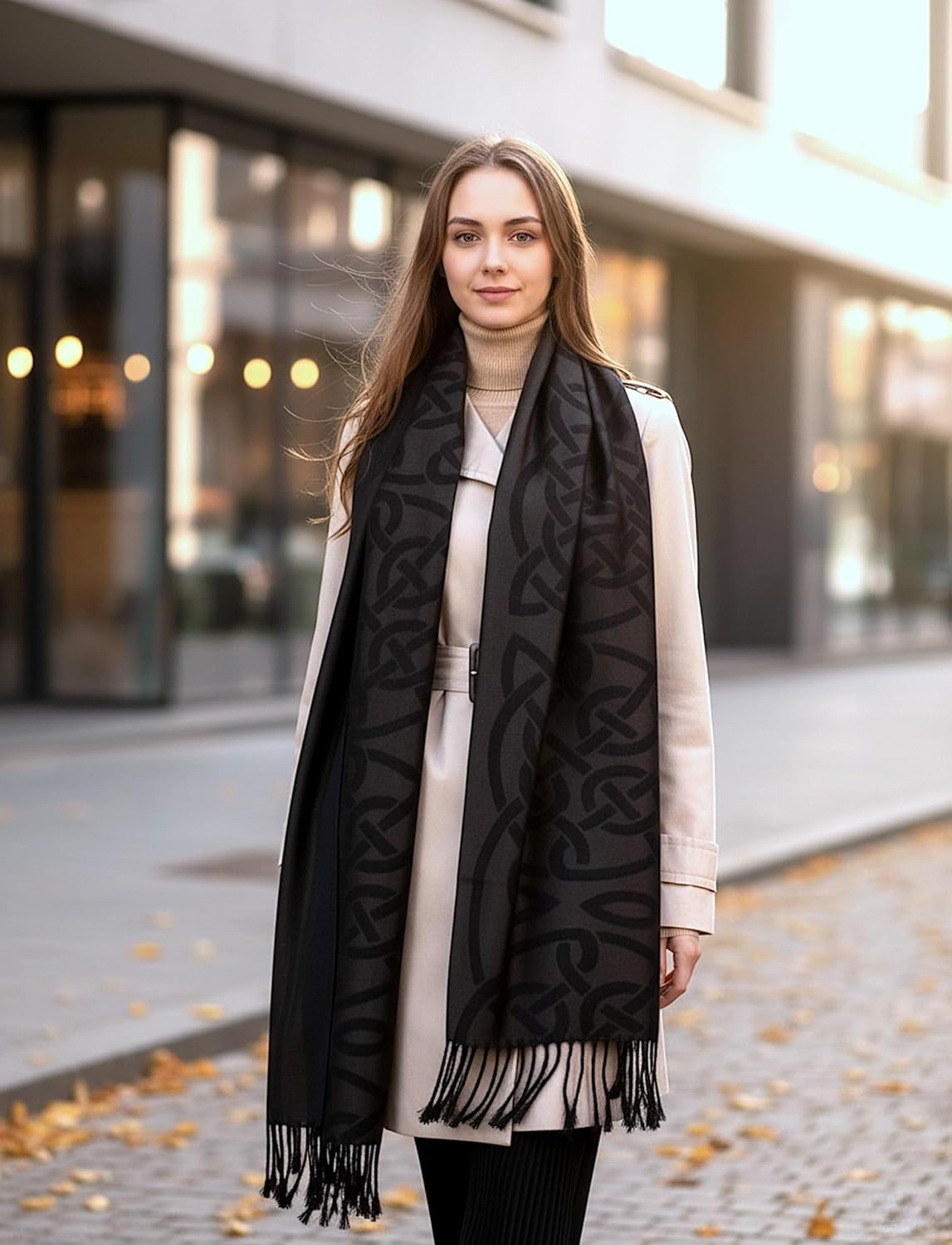 Achillea Soft Silky Celtic Knot Pashmina Scarf for Women, Irish/Scottish Inspired Shawl Wrap for Wedding, Travel & Office - Image 6