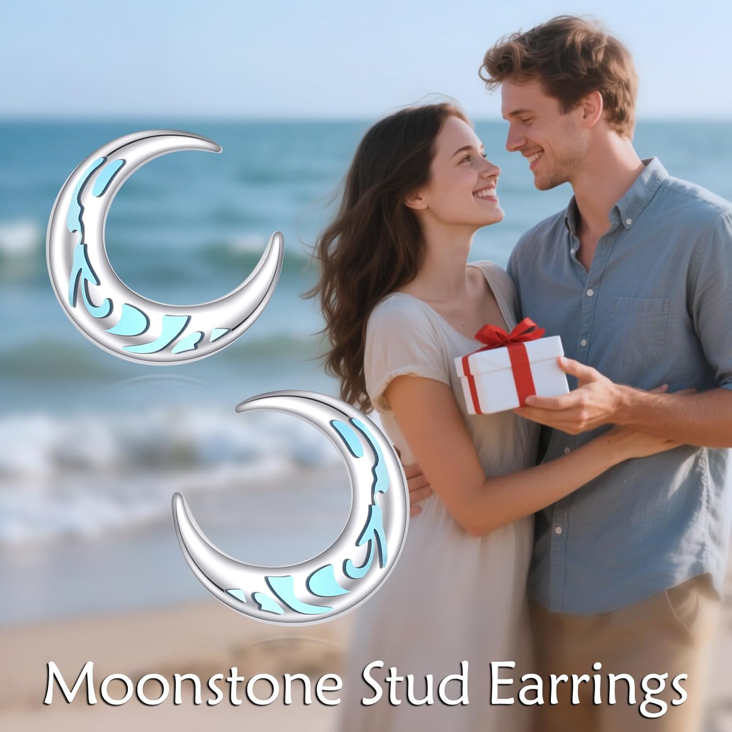 Moon Earrings for Women Sterling Silver Moonstone Stud Earrings Jewelry Gifts for Women - Image 3