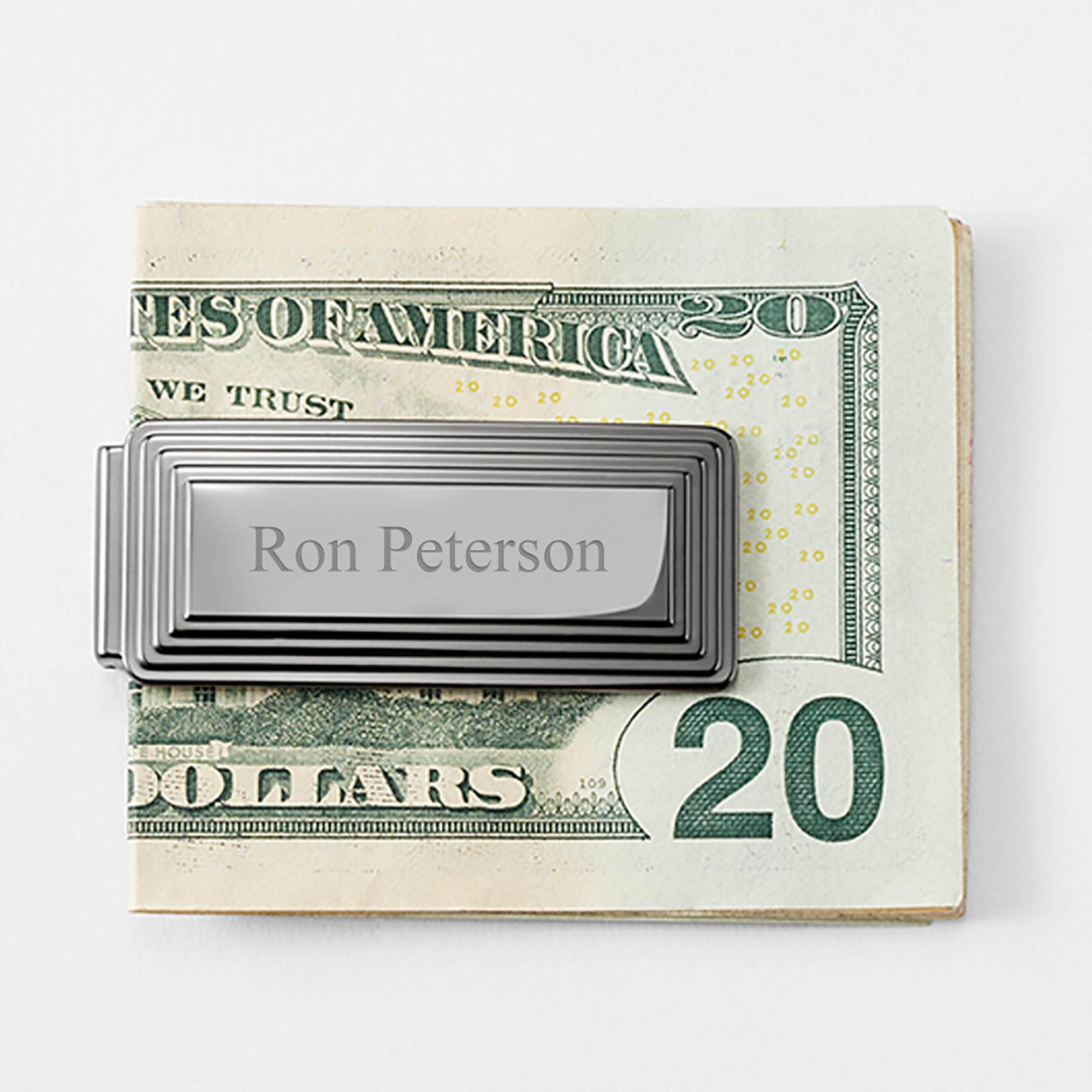 THINGS REMEMBERED Engraved Gunmetal Stepped Edge Money Clip (Free Customization)