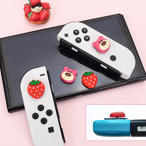 Miniatura 4 de DLseego Strawberry Bear - Tapas de agarre para el pulgar para Switch Lite Switch Switch OLED lindas tapas de silicona suave con botón de joystick