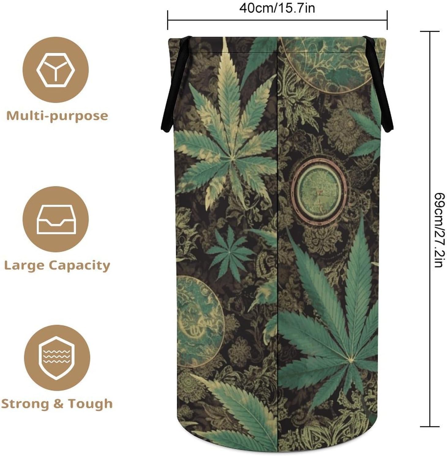 A Puff in Time Weed MarijuanaLaundry Hamper Storage Basket | Large Dirty Clothes Bag for Easy Carry Handles,Large Clothes Basket with Handles,Organizer for Bathroom Bedroom