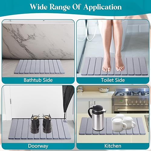 Miniatura 7 de LODREKE Tapete de baño de piedra enrollable portátil súper absorbente, tapete de baño de tierra de diatomeas, tapete de piedra de secado rápido para